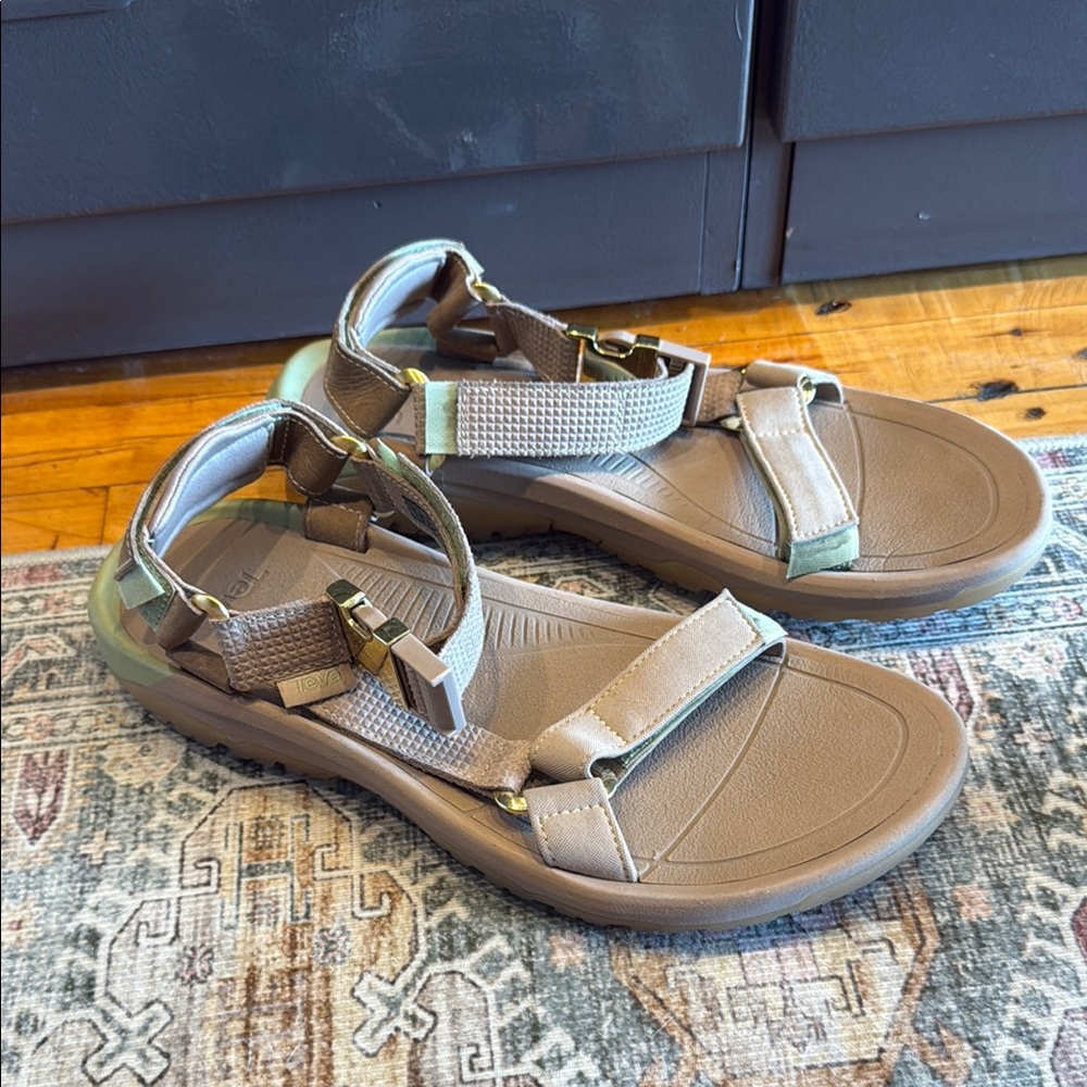 Coco and Breezy x Teva Sandals with Gold and Tan Straps
